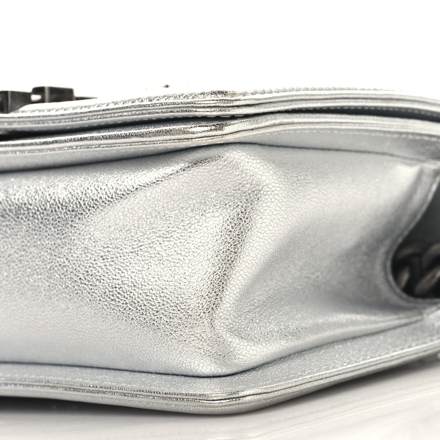 Metallic Calfskin Crystal Embroidered Small Boy Flap Silver