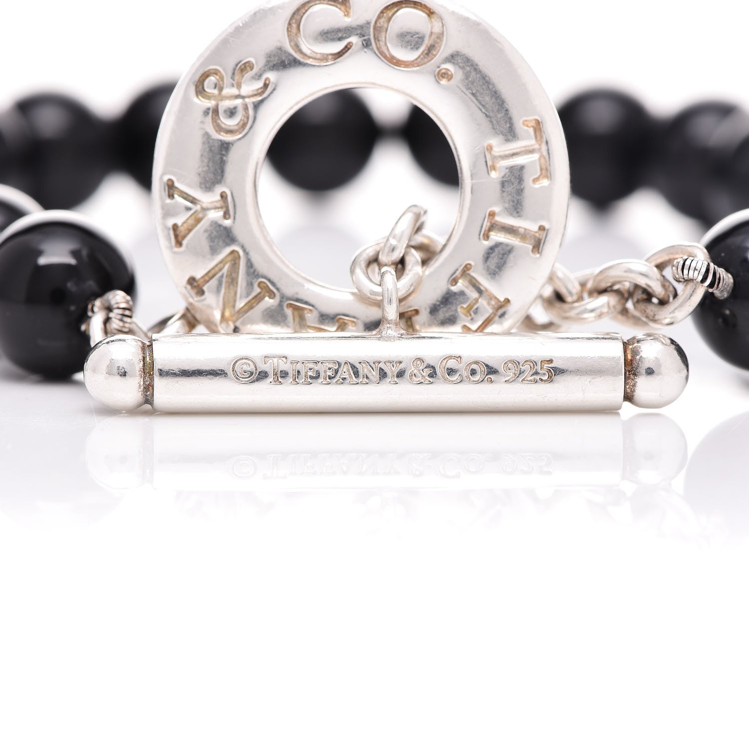 Tiffany Sterling Silver Black Onyx Bead Toggle Bracelet 4 of 5