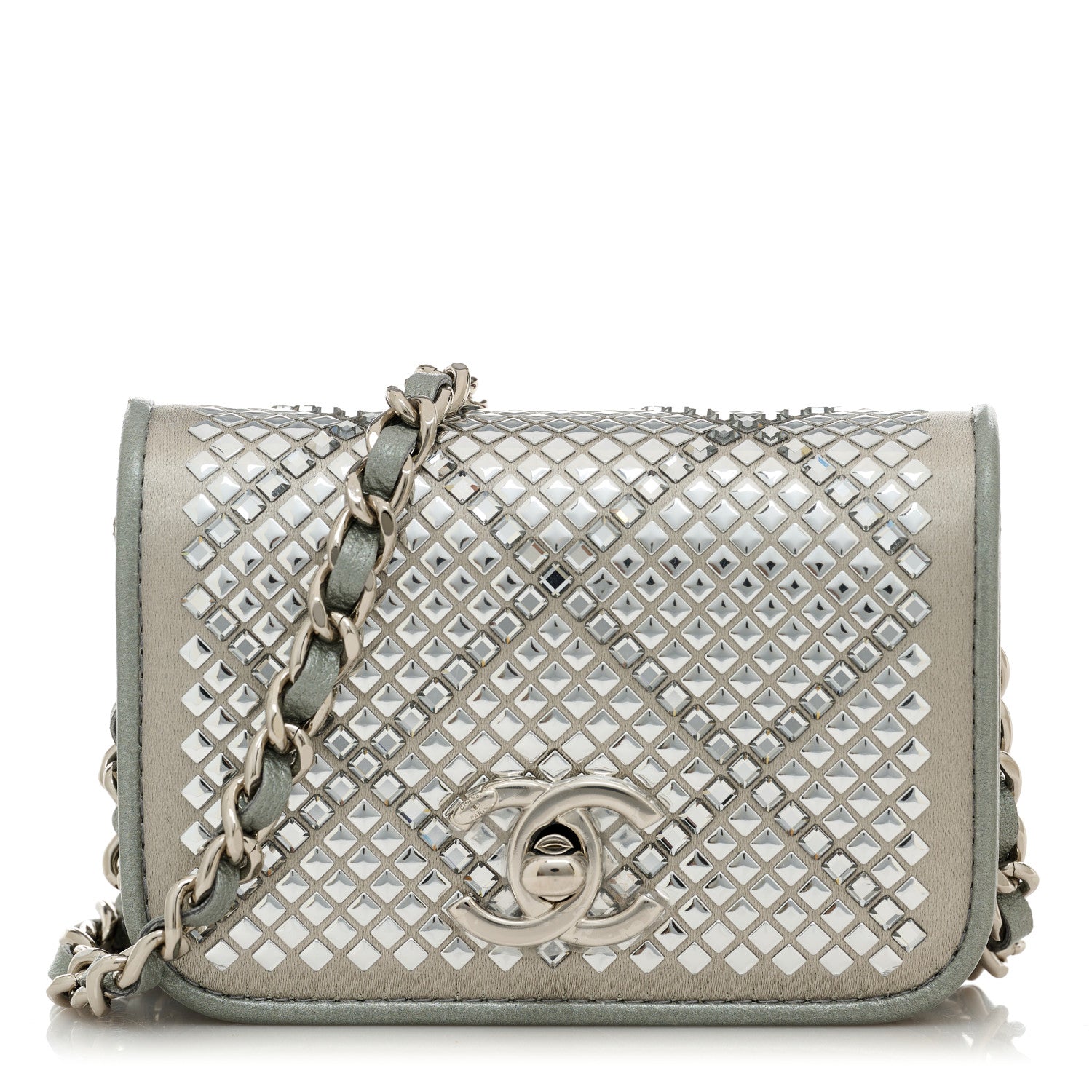Chanel Metallic Lambskin Crystal Quilted Mini Chain Belt Bag Silver 1 of 11