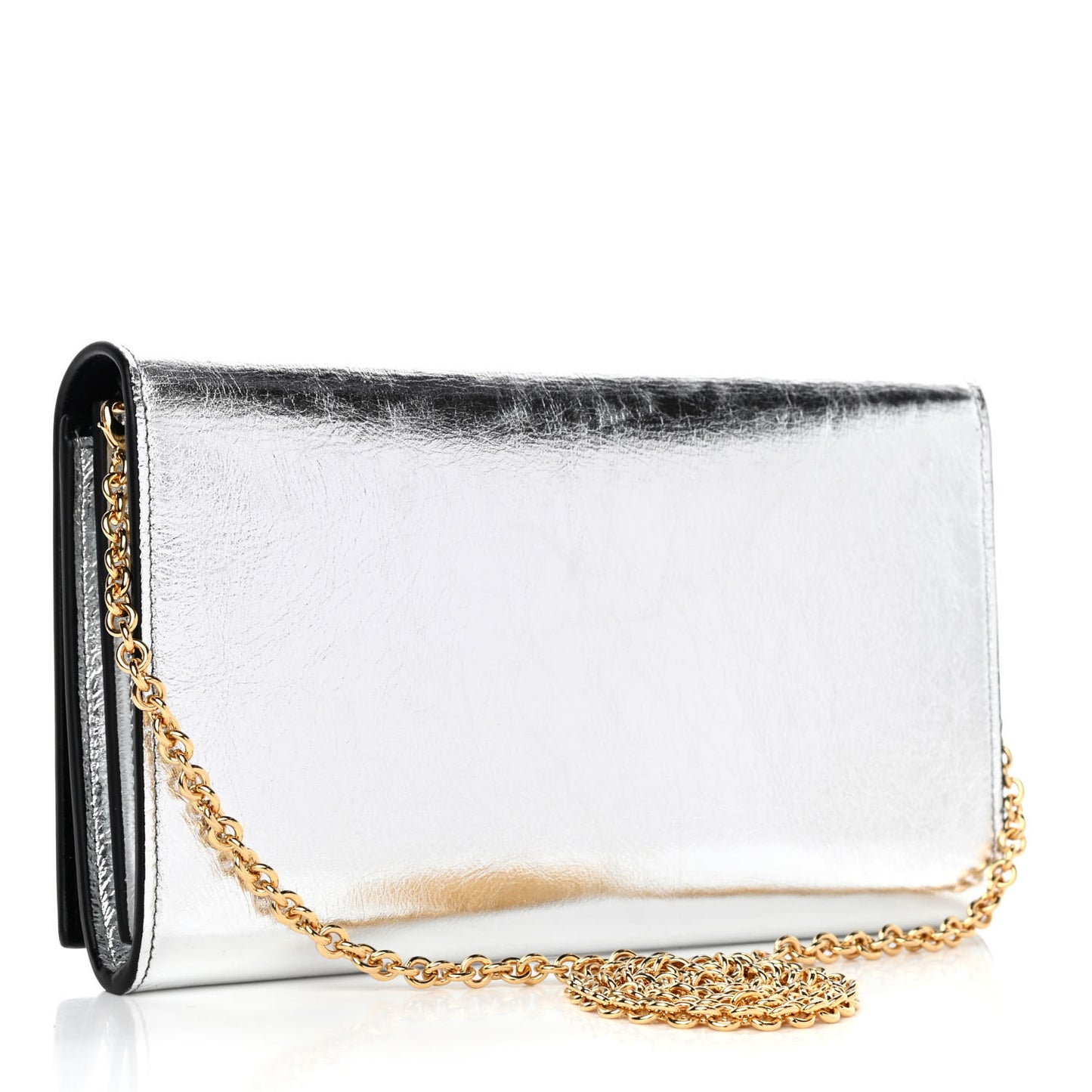 Metallic Crinkled Calfskin Belle de Jour Chain Clutch Silver