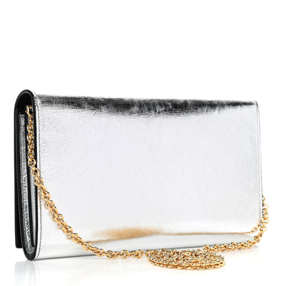 Saint Laurent Metallic Crinkled Calfskin Belle de Jour Chain Clutch Silver 2 of 4
