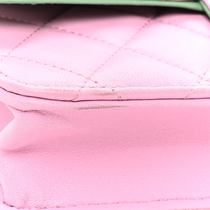 Chanel Lambskin Quilted Flap Phone Holder With Chain Lilac Light Green 10 of 14
