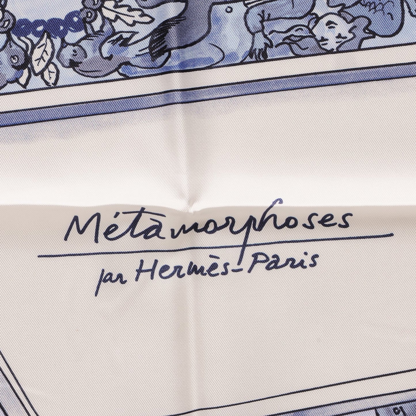 Silk Metamorphoses Par Paris Scarf 90 Blanc Bleu Ciel