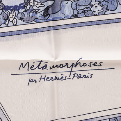 Hermes Silk Metamorphoses Par Paris Scarf 90 Blanc Bleu Ciel 3 of 8