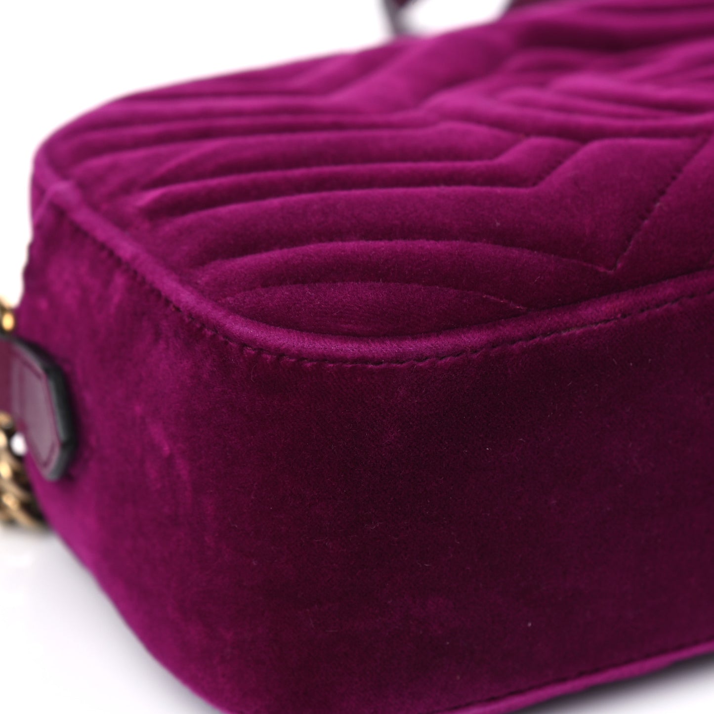 Velvet Matelasse Small GG Marmont Chain Shoulder Bag Fuchsia Violet Cyclamen