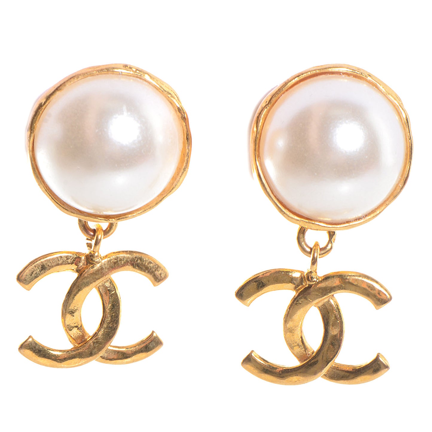Pearl CC Dangle Clip On Earrings
