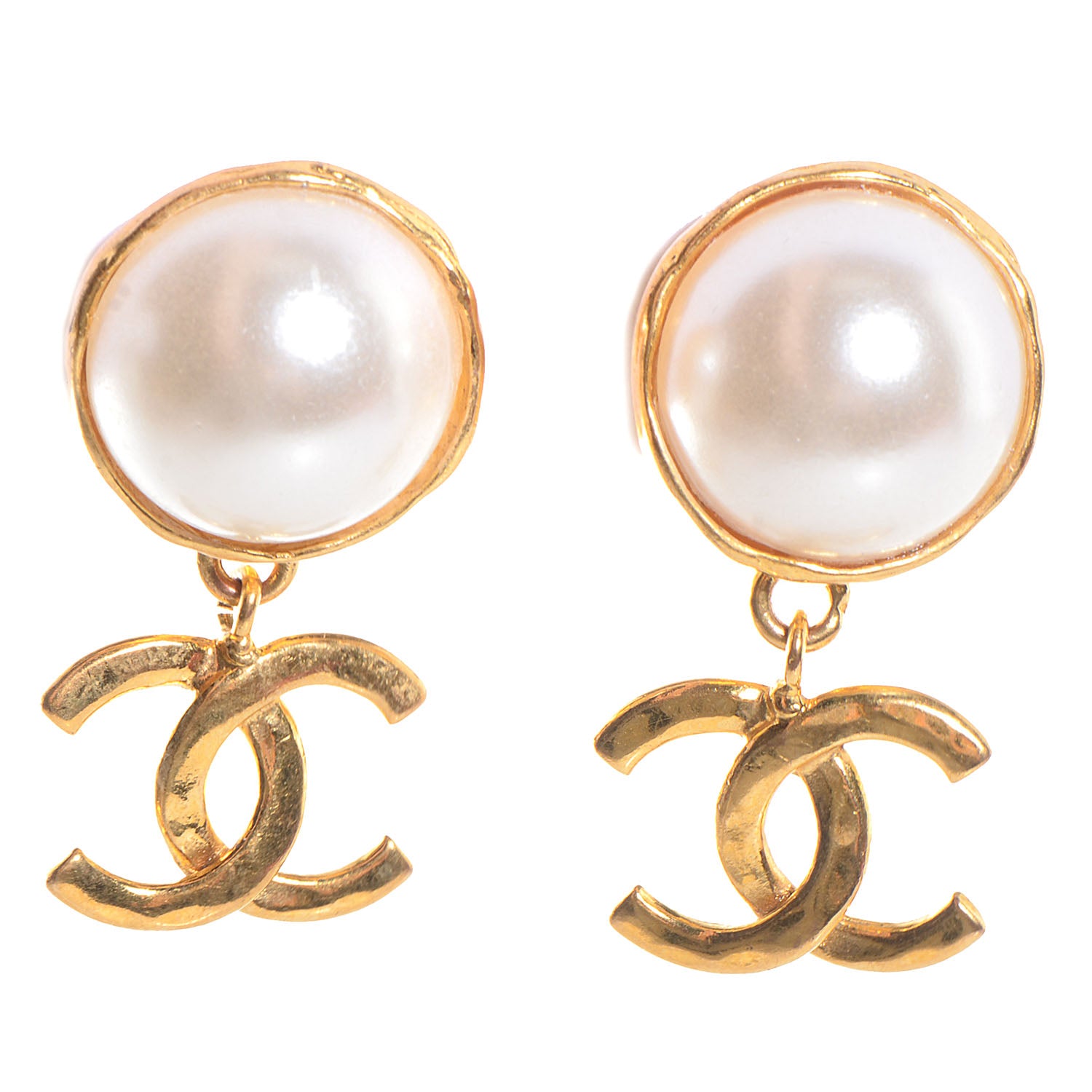 Chanel Pearl CC Dangle Clip On Earrings 1 of 3