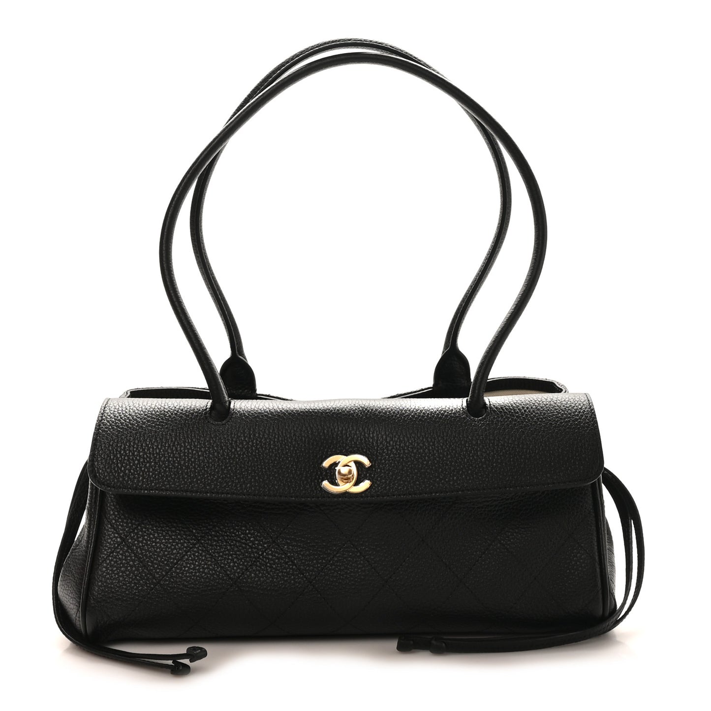 Grained Calfskin Stitched Urban Essentials Small Shopping Bag Black