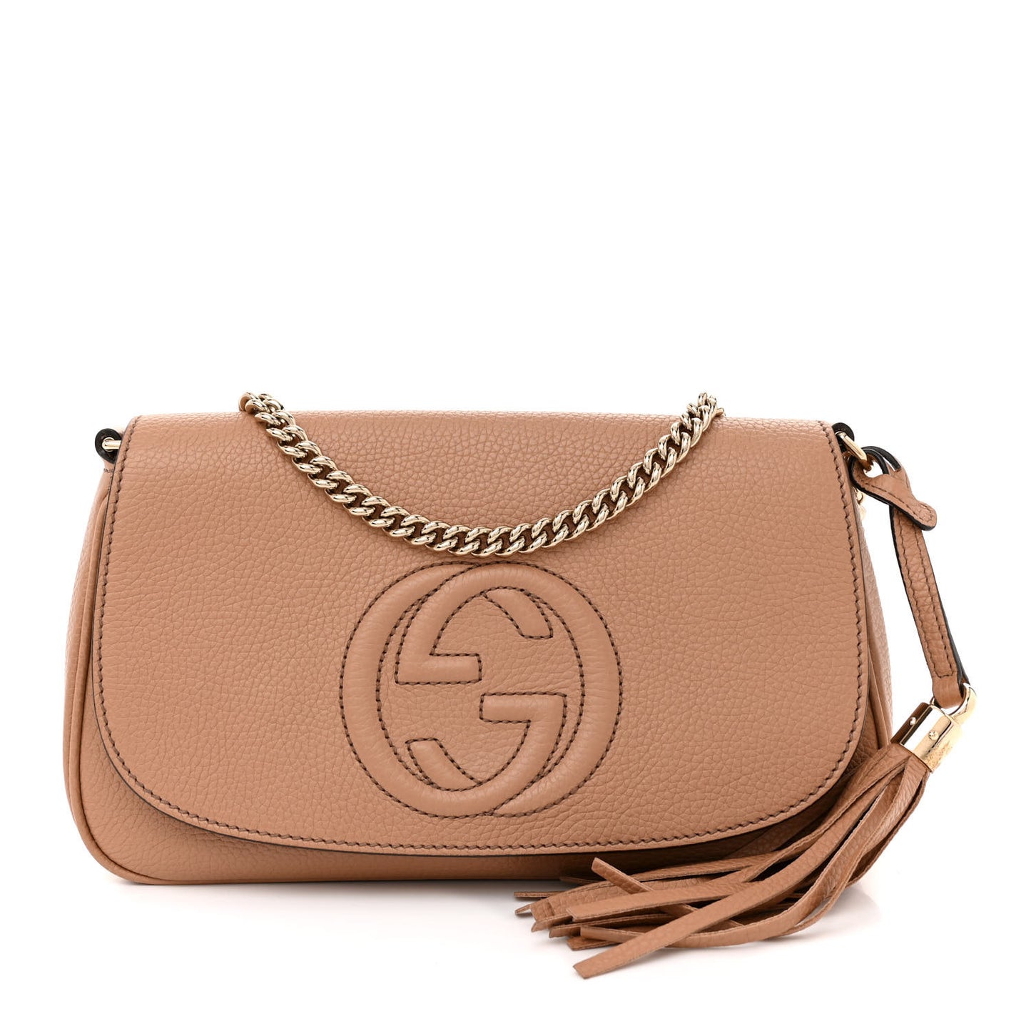 Pebbled Calfskin Medium Soho Flap Crossbody Camelia