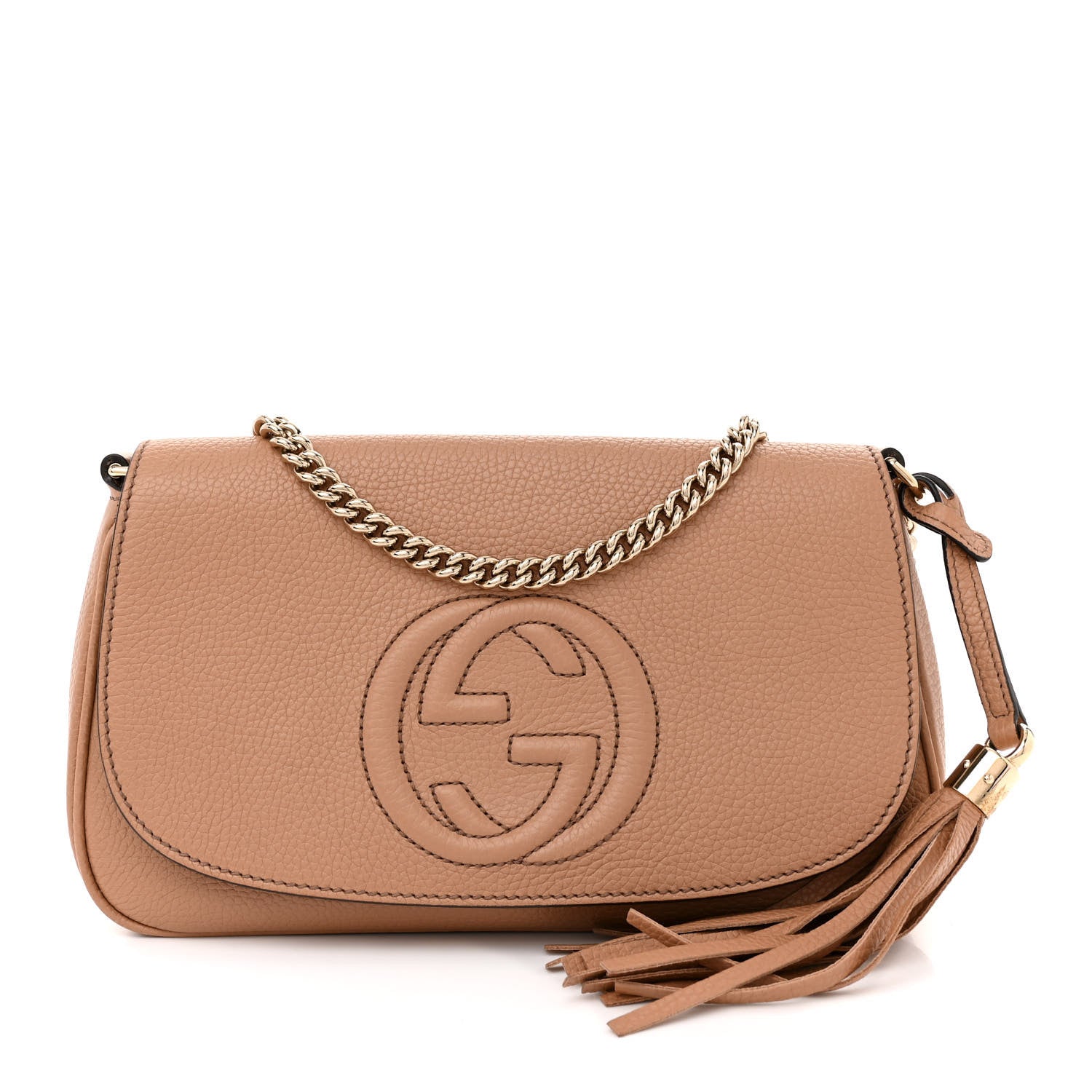Gucci Pebbled Calfskin Medium Soho Flap Crossbody Camelia 1 of 14