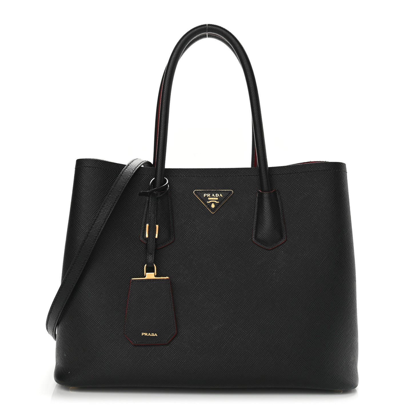 Saffiano Cuir Medium Double Bag Black Fuoco