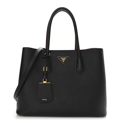 Prada Saffiano Cuir Medium Double Bag Black Fuoco 1 of 12