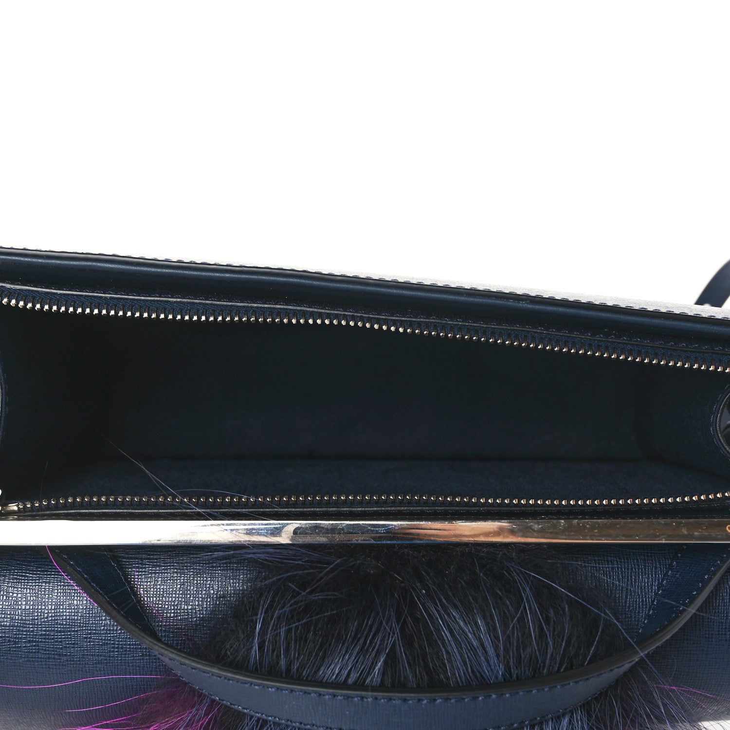 Fendi Vitello Elite Fur Demi Jour Shoulder Bag Navy 5 of 12
