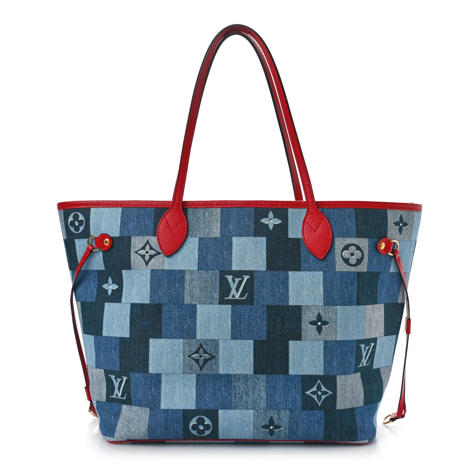 Louis Vuitton Denim Damier Monogram Patchwork Neverfull Blue Rouge 1 of 10