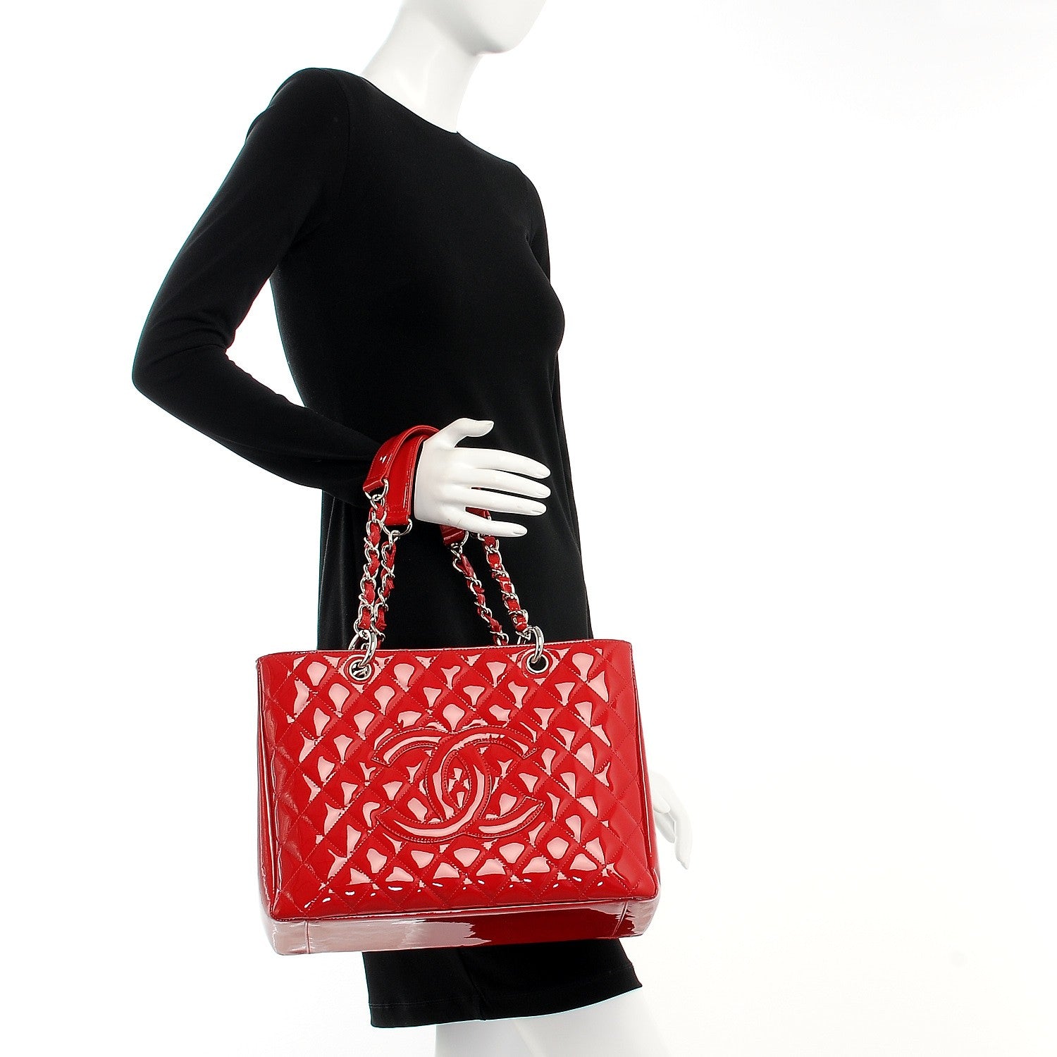 Chanel Patent Quilted Grand Shopping Tote GST Red 2 of 7