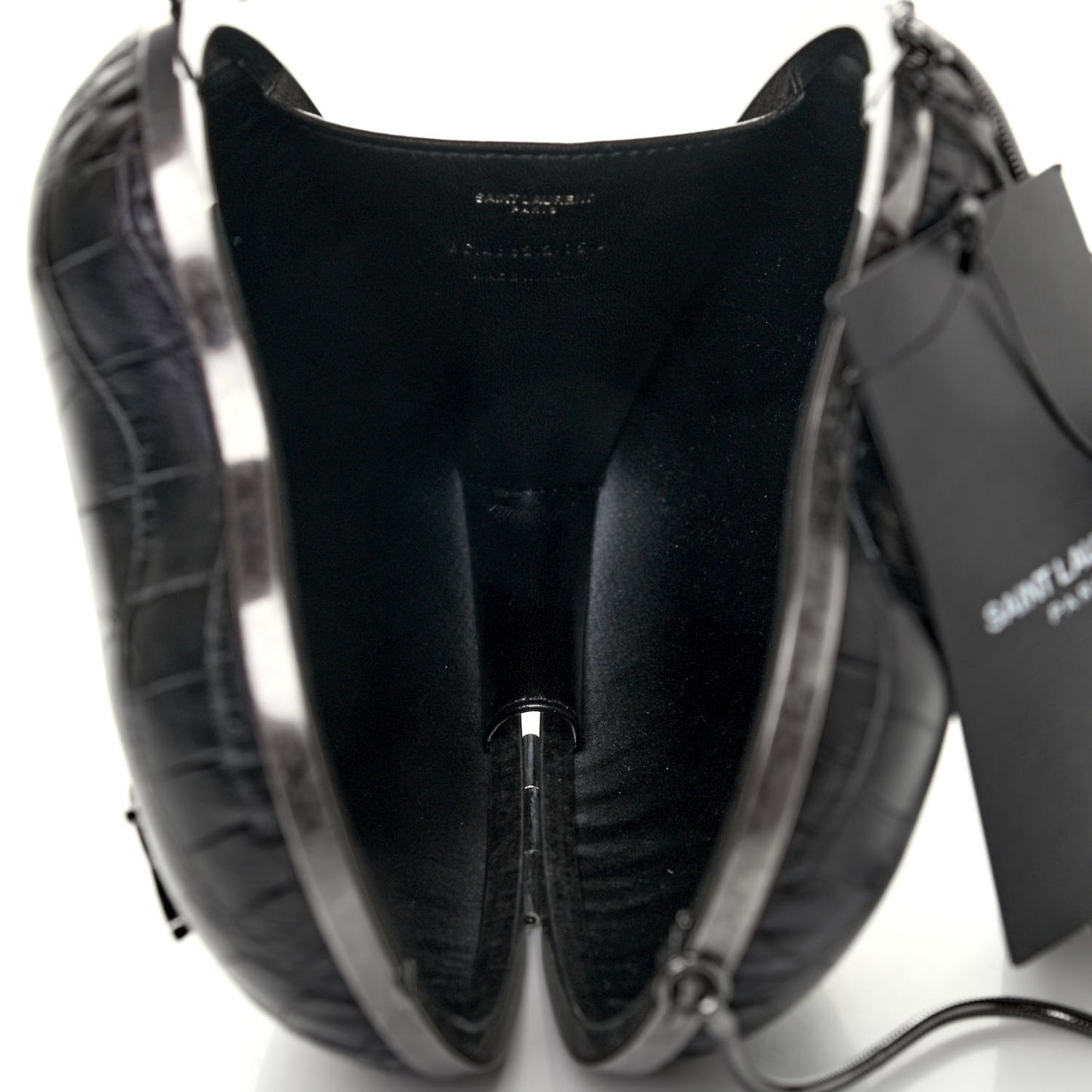 Calfskin Crocodile Embossed Monogram Love Box Bag Black