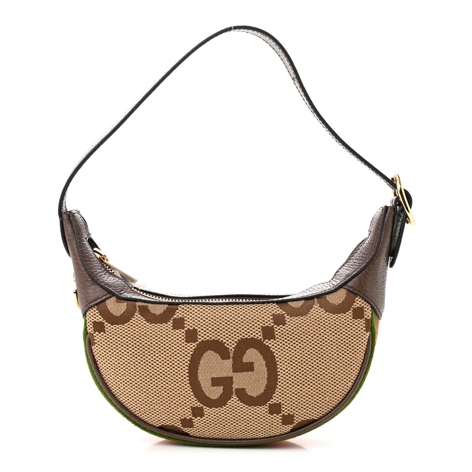 Gucci Monogram Jumbo GG Textured Dollar Calfskin Web Mini Ophidia Half Moon Hobo Camel Ebony New Acero 1 of 11