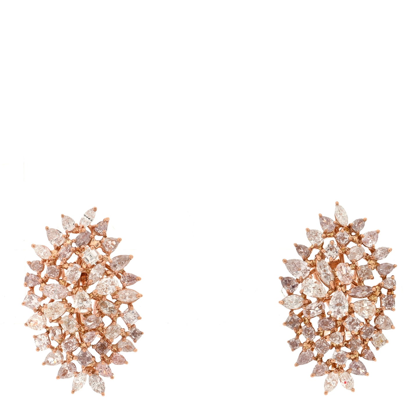 18K Rose Gold Pink Diamond Cluster Earrings