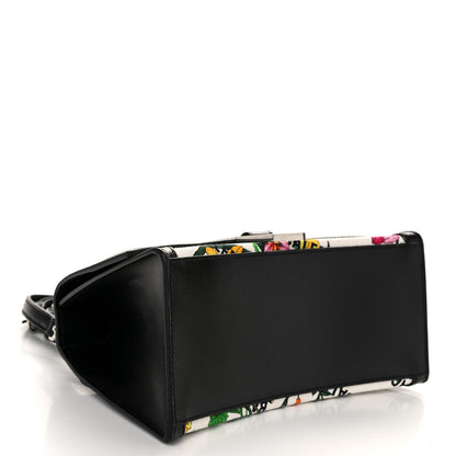 Balenciaga X GUCCI Canvas Boarded Plutone Calfskin Flora Logo Print Small Hourglass Top Handle Bag White Multicolor Black 4 of 9