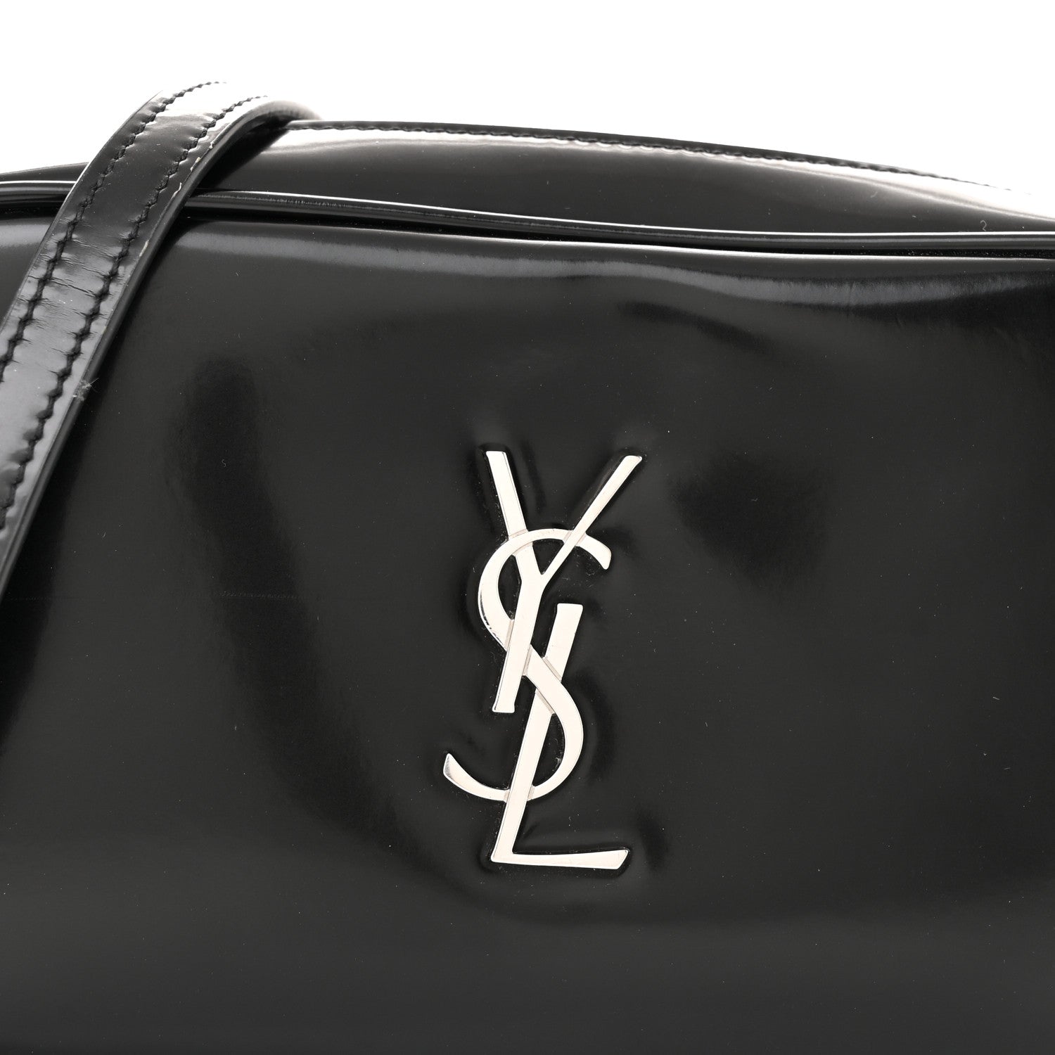 Saint Laurent Shiny Calfskin Monogram Mini Lou Camera Bag Black 8 of 14
