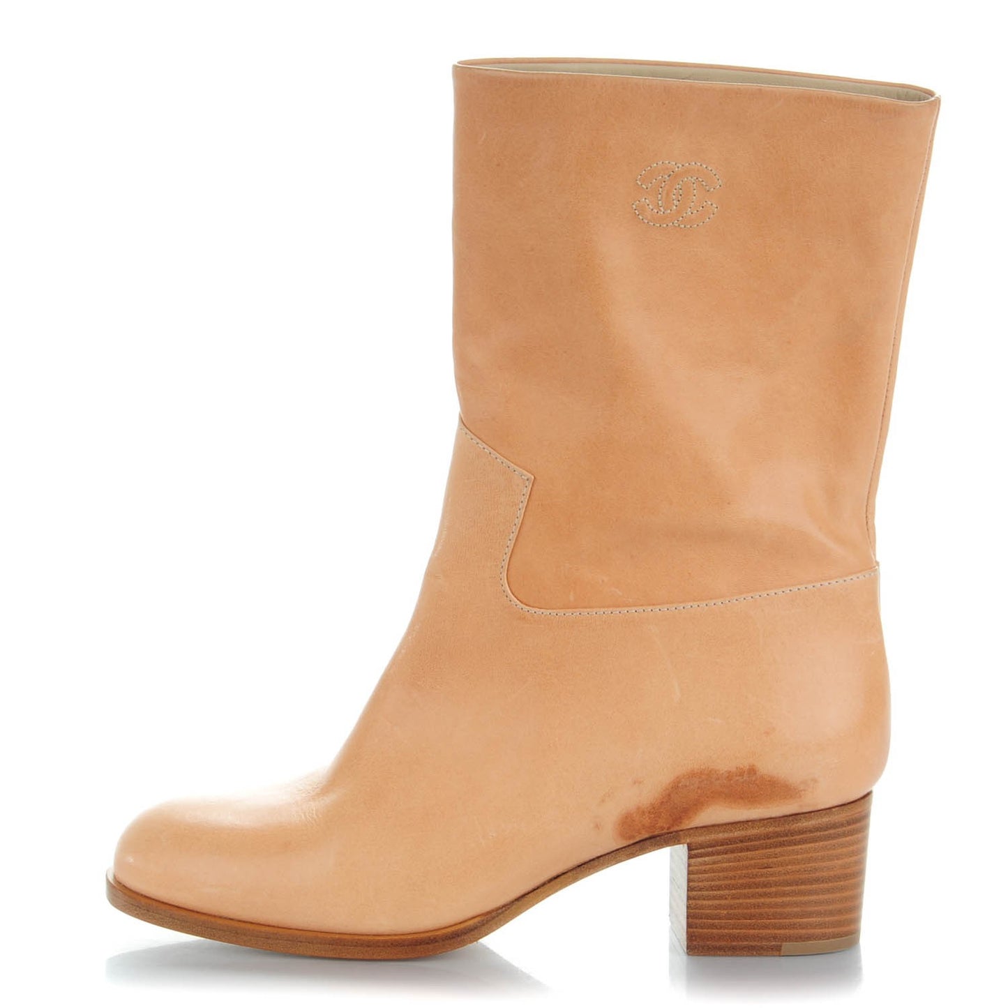 Calfskin CC Mid Calf Boots 37.5 Beige
