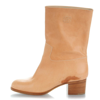 Chanel Calfskin CC Mid Calf Boots 37.5 Beige 1 of 7