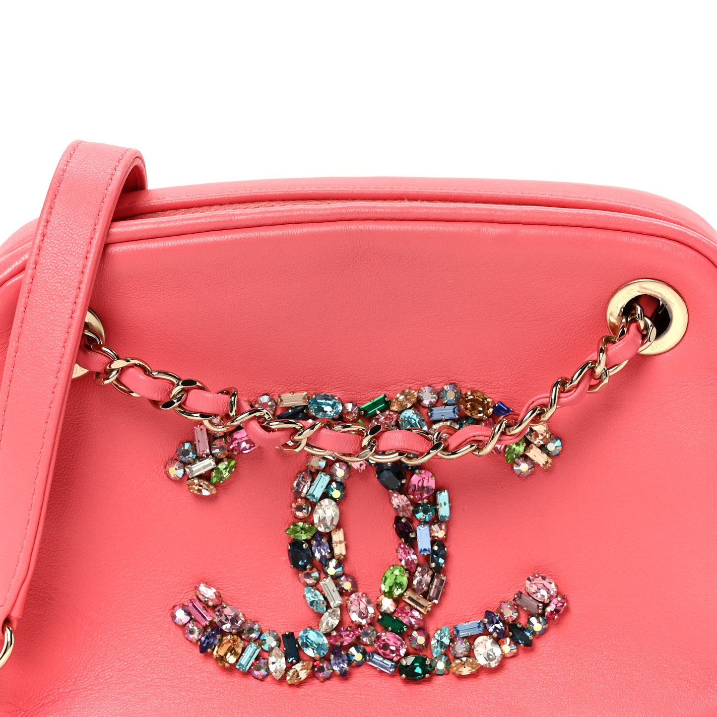Lambskin Crystal Strass Mania Camera Case Pink
