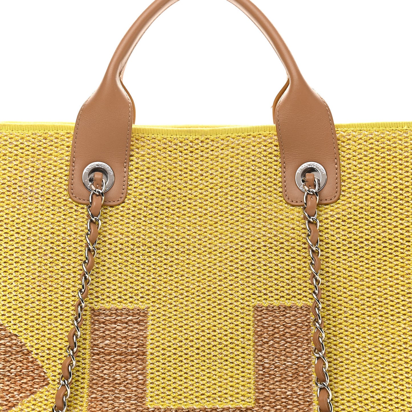 Mixed Fibers Large Shopping Bag Yellow Brown