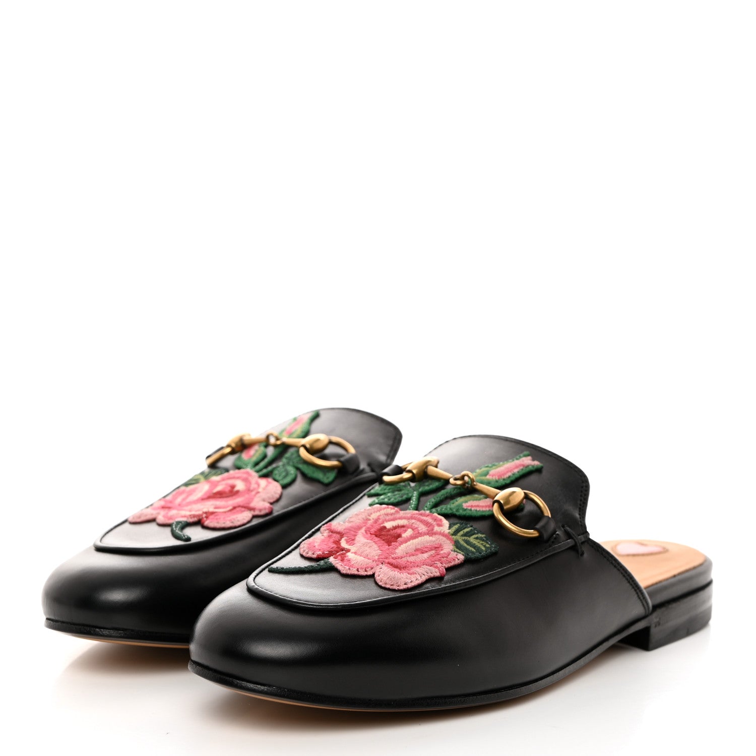 Gucci Calfskin Flower Embroidered Princetown Slippers 35 Black 3 of 9
