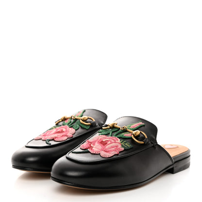 Gucci Calfskin Flower Embroidered Princetown Slippers 35 Black 3 of 9