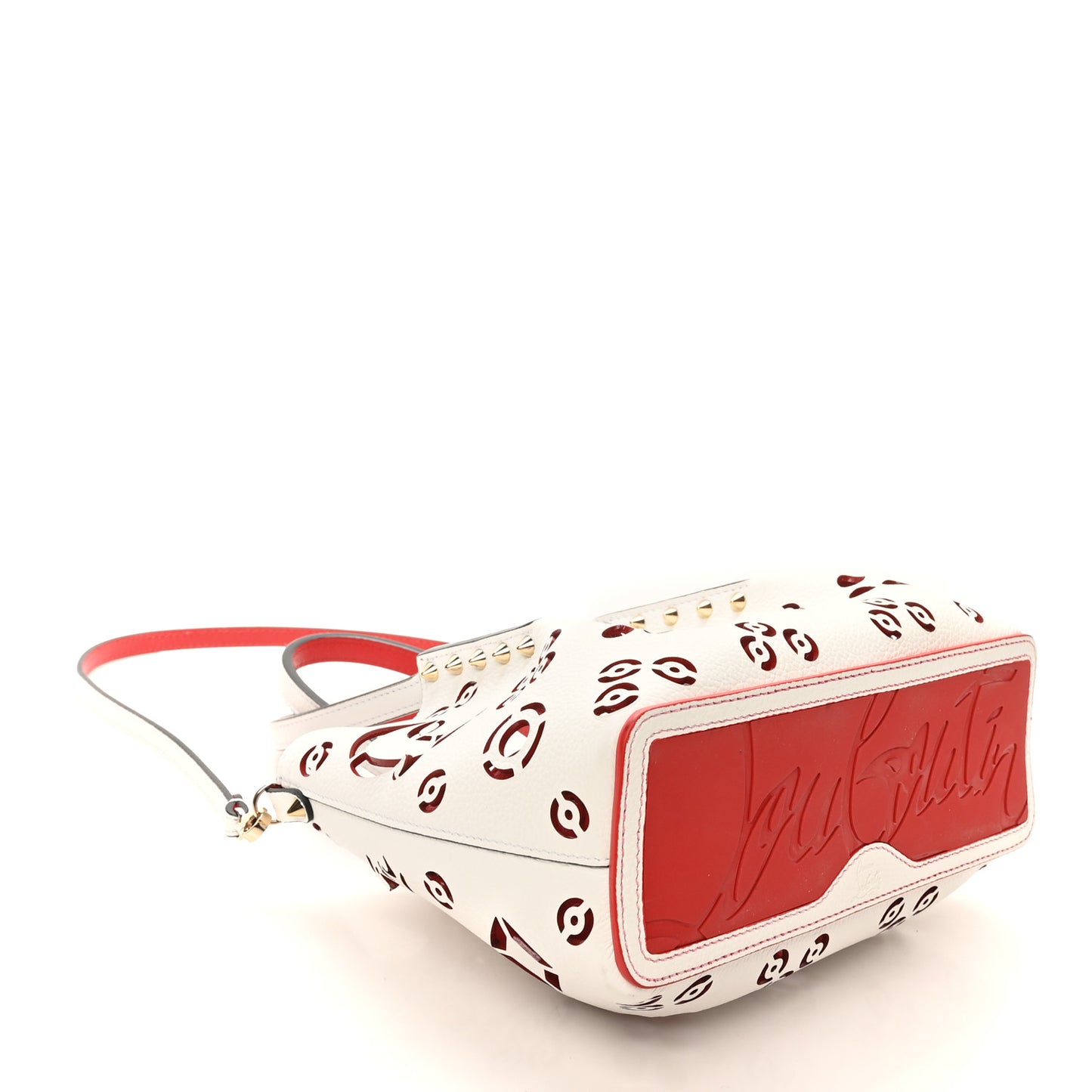 Calfskin Loubinthesky Mini Perforated Cabarock Spikes Tote White