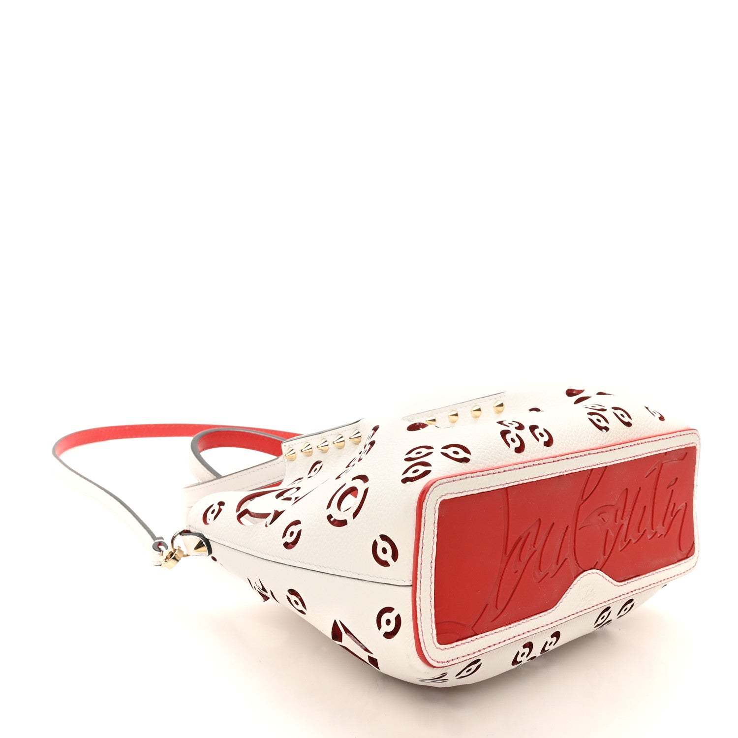 Christian Louboutin Calfskin Loubinthesky Mini Perforated Cabarock Spikes Tote White 4 of 10