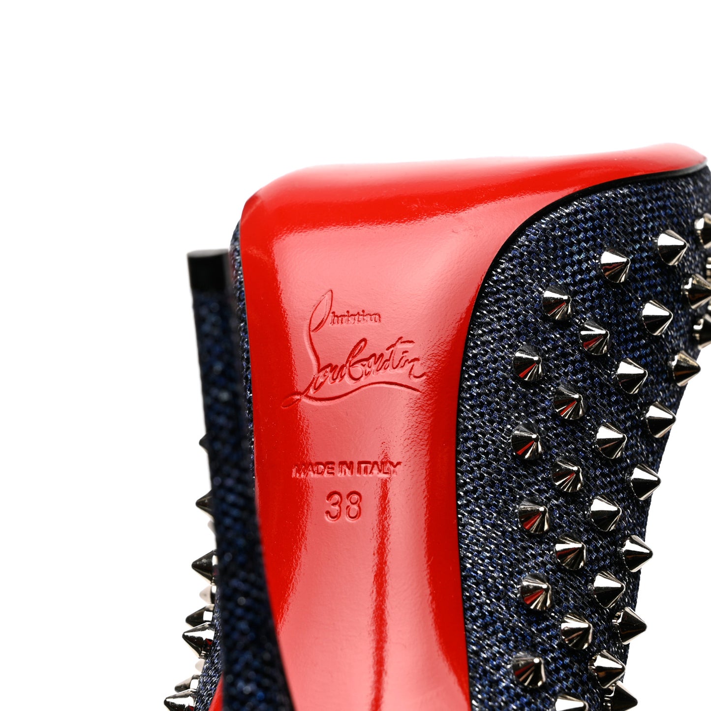 Denim Lame Lux Follies Spikes 100 Pumps 38 Silver