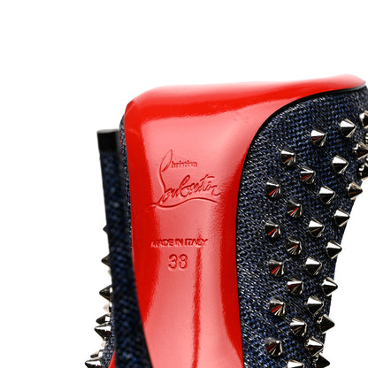 Christian Louboutin Denim Lame Lux Follies Spikes 100 Pumps 38 Silver 7 of 7