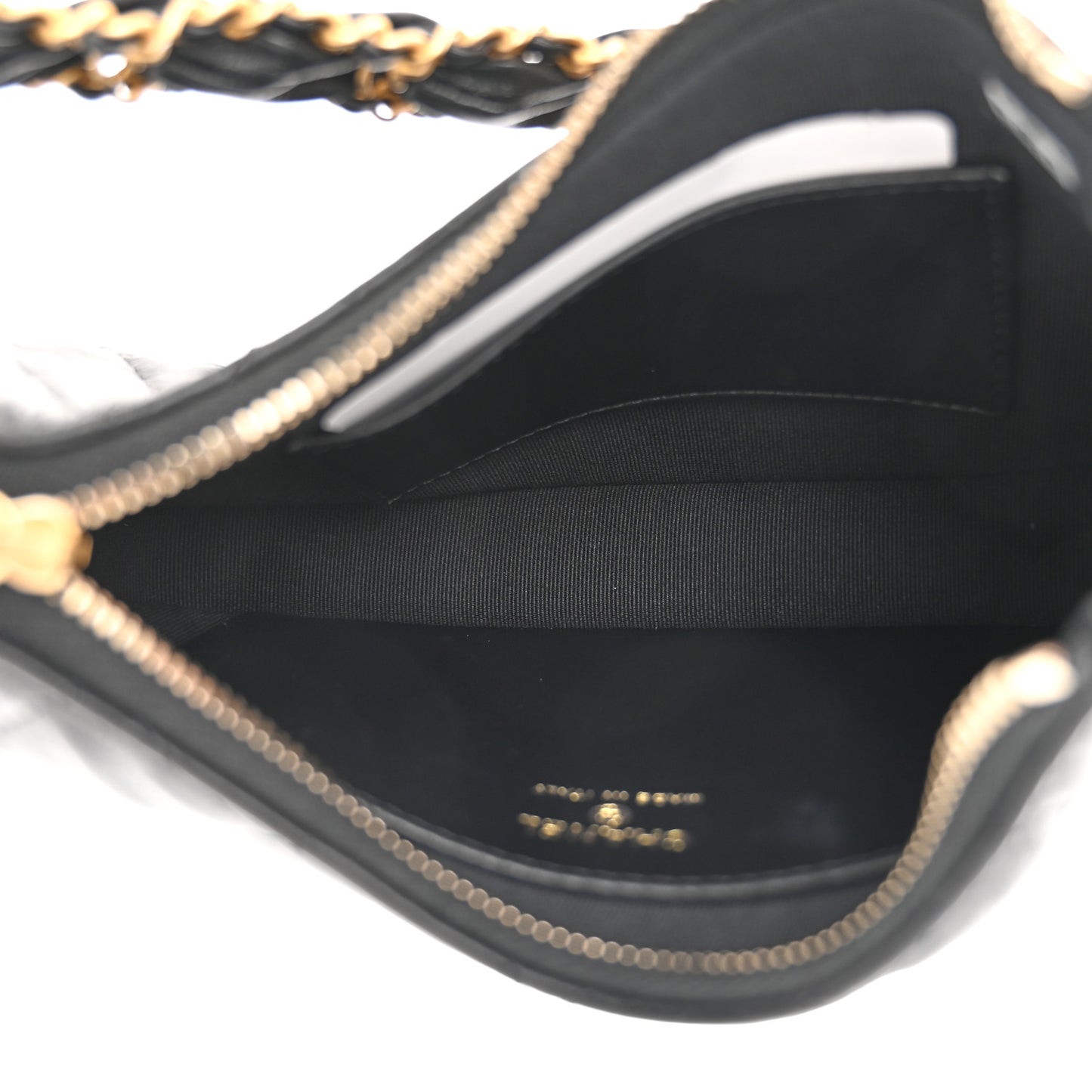 Crumpled Calfskin Quilted Braided CC Small Hobo Black