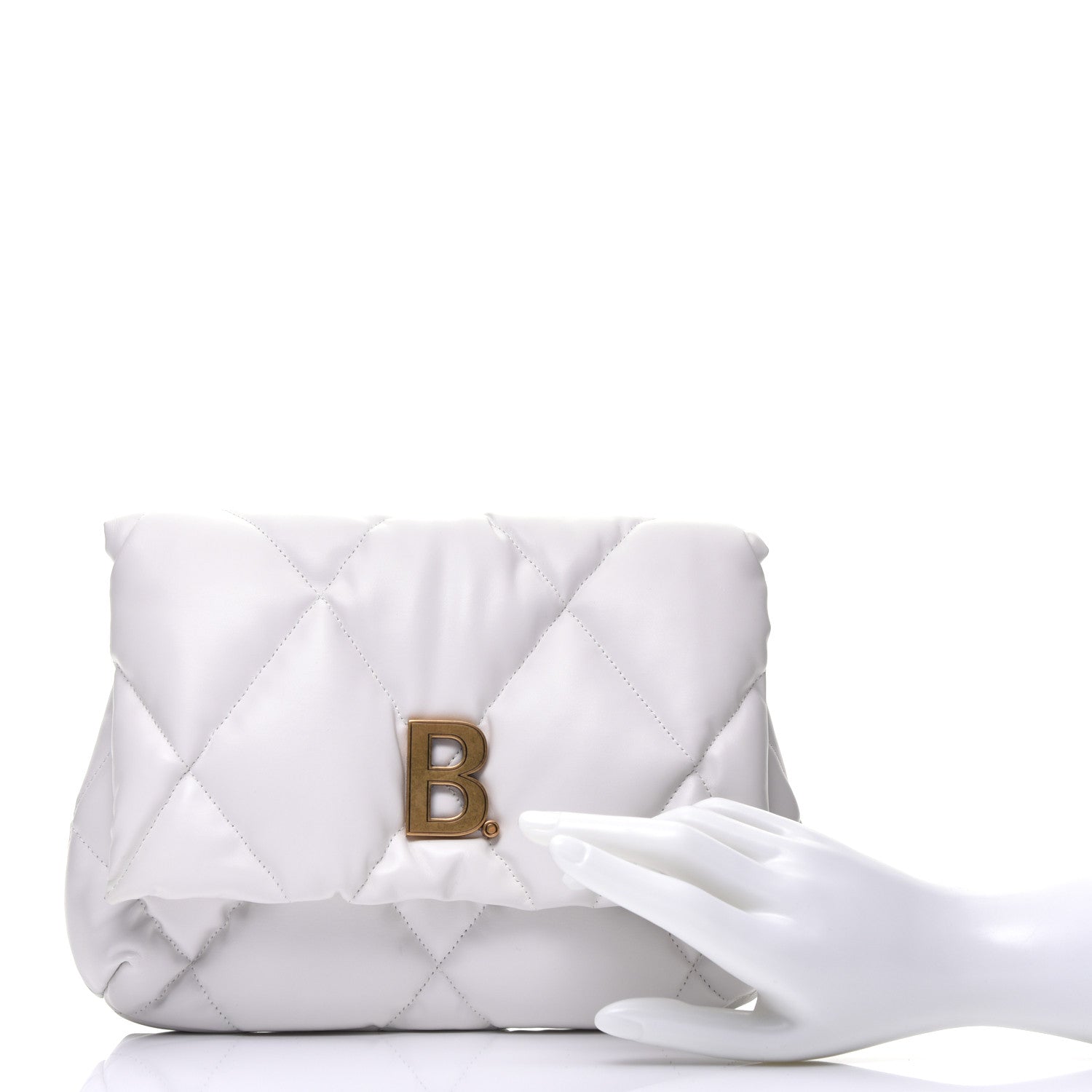 Balenciaga Nappa Calfskin Quilted Touch B Puffy Clutch White 2 of 9