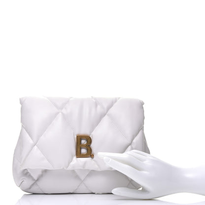 Balenciaga Nappa Calfskin Quilted Touch B Puffy Clutch White 2 of 9
