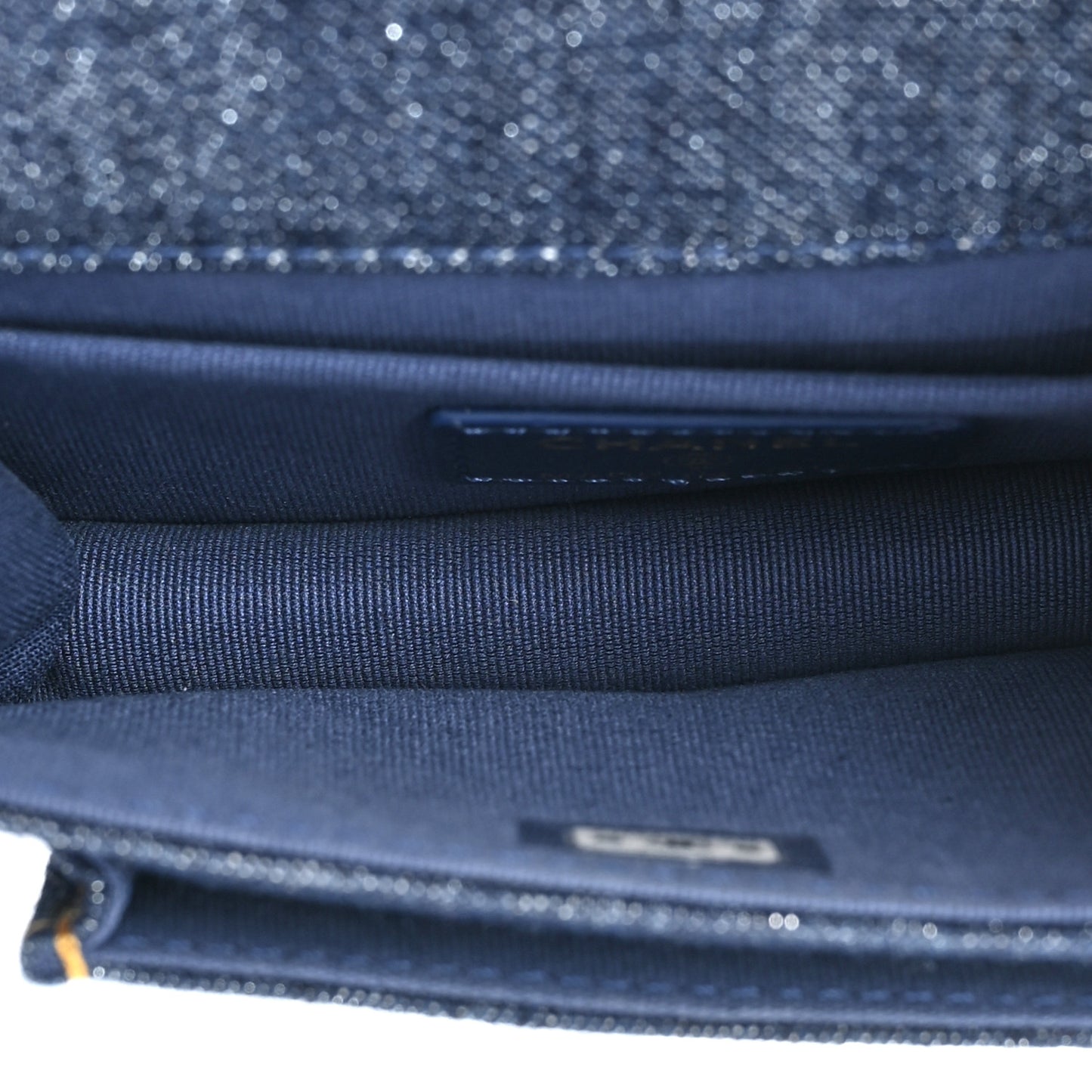 Denim Quilted Double You Card Holder On Chain Blue