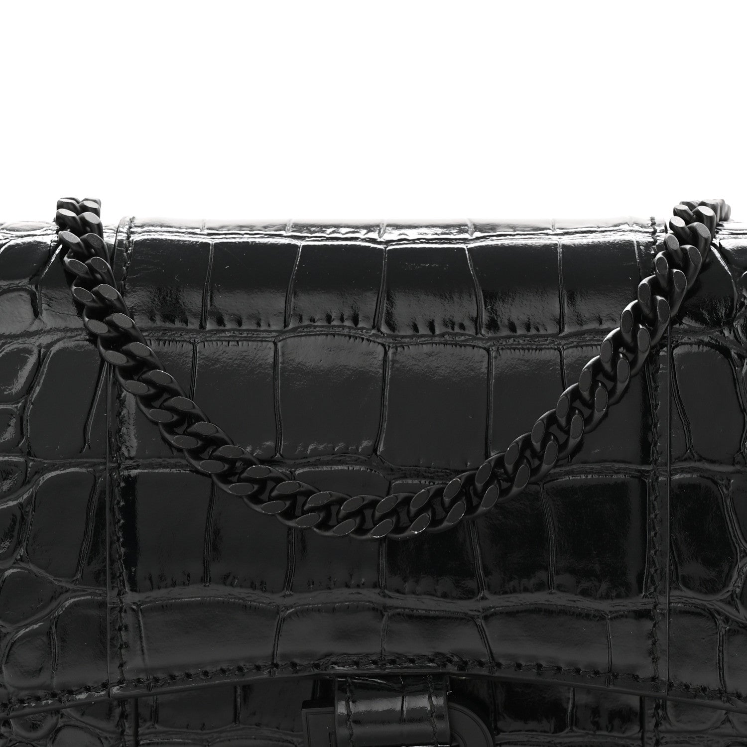 Balenciaga Shiny Calfskin Monochrome Crocodile Embossed Hourglass Chain Bag Black 13 of 17