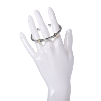 David Yurman Sterling Silver 14K Yellow Gold 5mm Cable Classics Two Station Bracelet 2 of 5