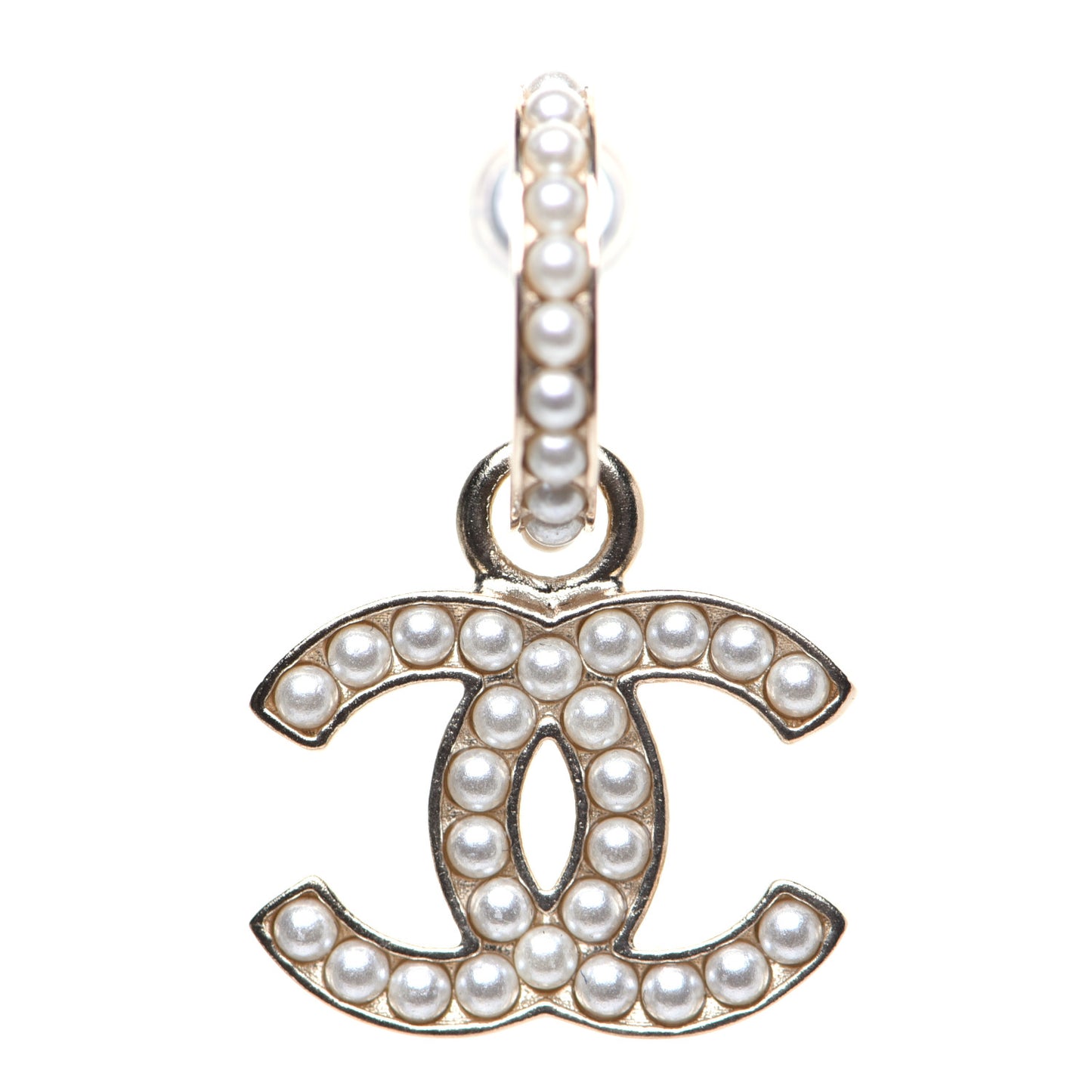 Pearl CC Hoop Drop Earring Gold