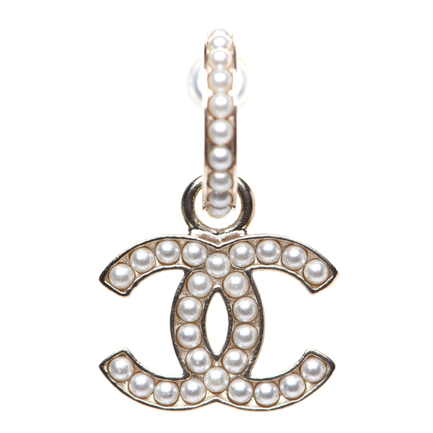 Chanel Pearl CC Hoop Drop Earring Gold 6 of 9