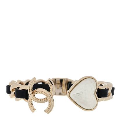 Chanel Metal Lambskin Pearl CC Heart Chain Cuff Bracelet Gold 1 of 3