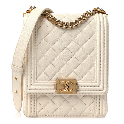 Chanel Caviar Quilted North South Boy Flap White 1 of 12