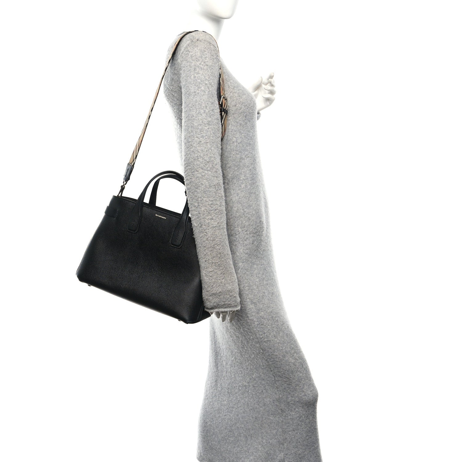 Burberry Derby Calfskin Medium Banner Tote Black 2 of 12