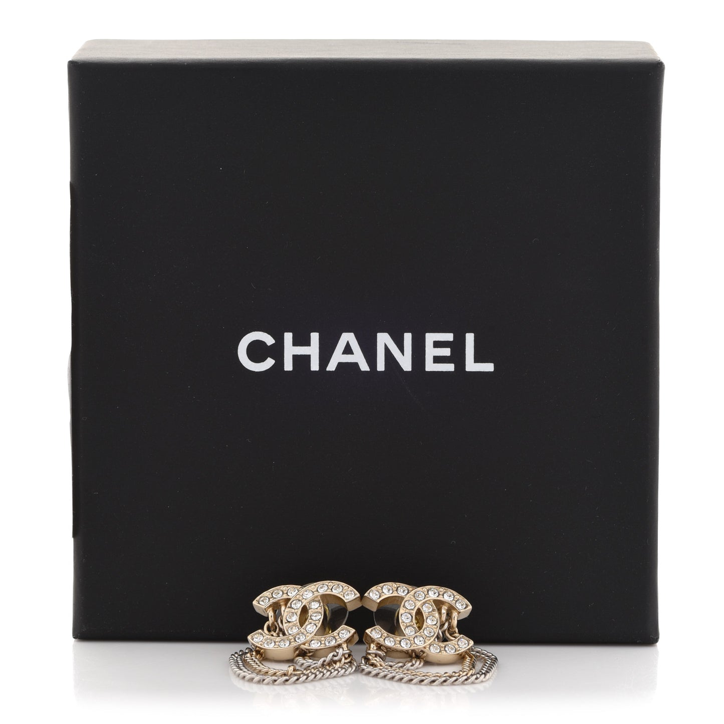 Crystal Chain CC Earrings Gold