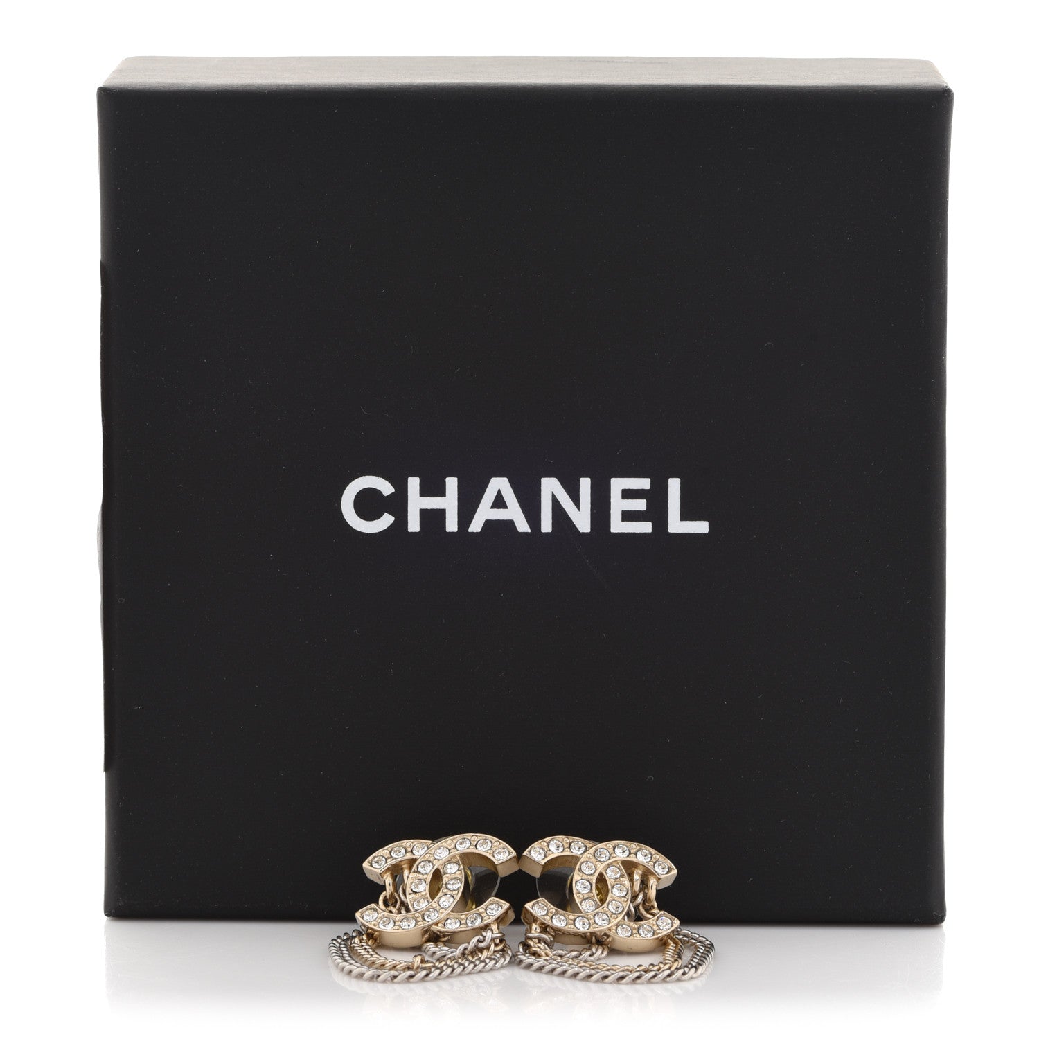 Chanel Crystal Chain CC Earrings Gold 5 of 5
