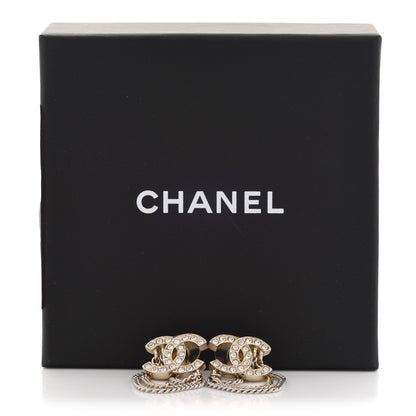 Chanel Crystal Chain CC Earrings Gold 5 of 5