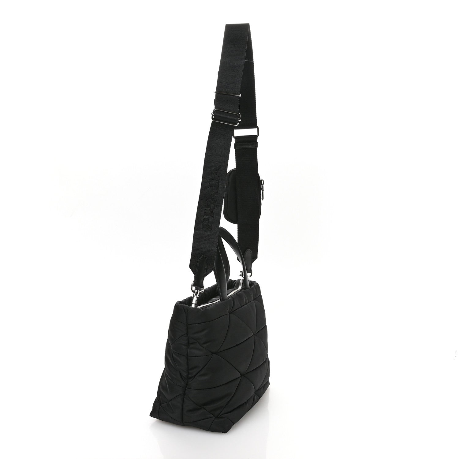 Prada Re-Nylon Nappa Triangle Quilted Padded Double Handled Zip Pocket Tote Black 3 of 12