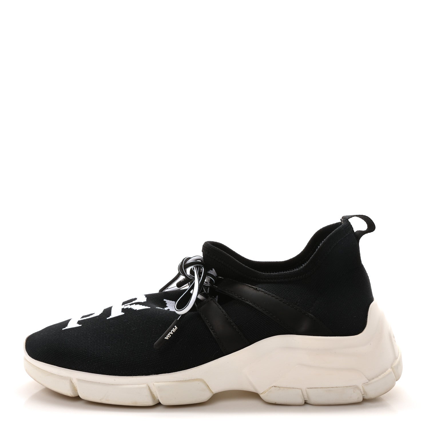Prada Knit Fabric Womens Logo Sneakers 36 Black White 1 of 9